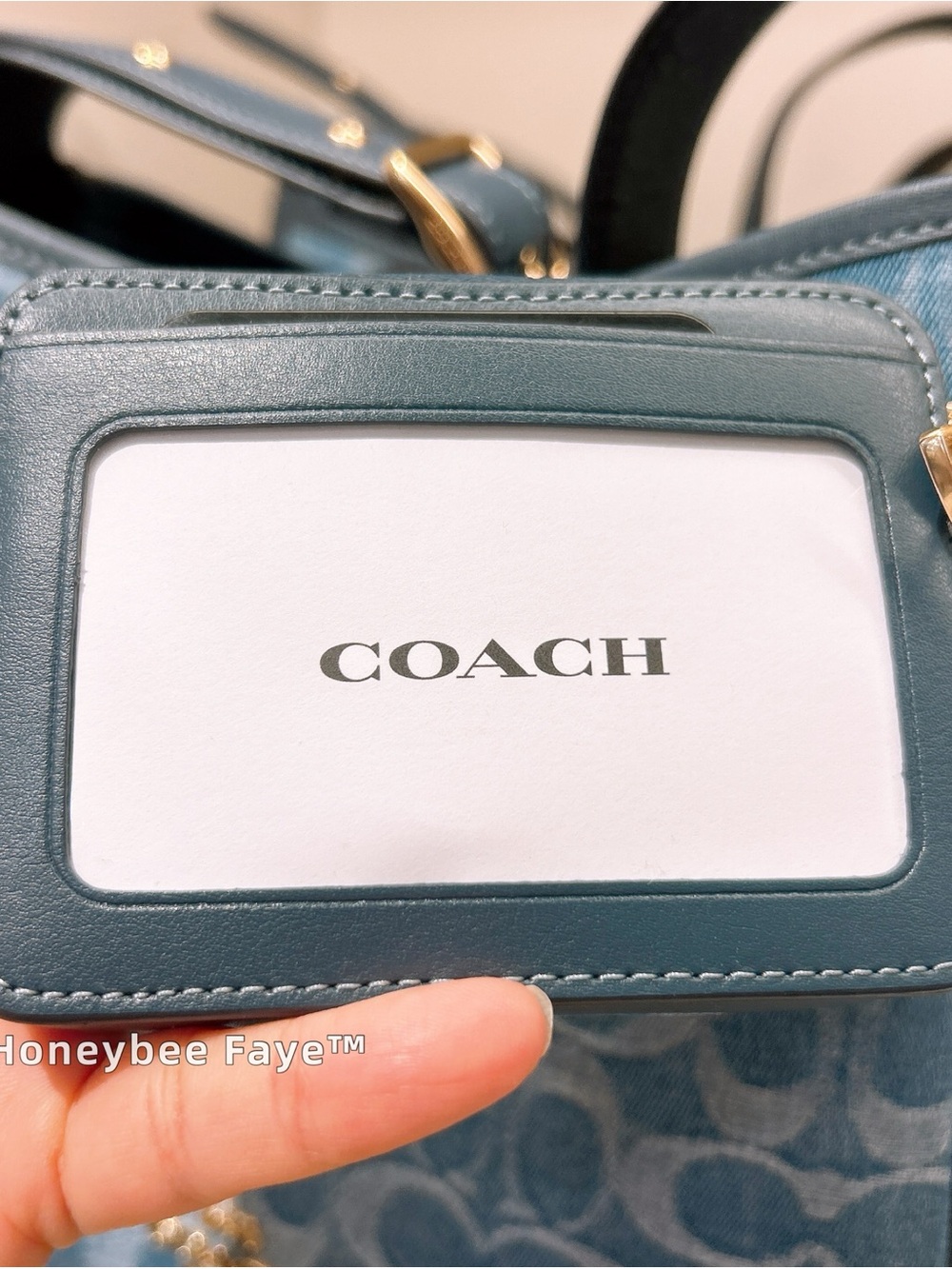 Coach Teal Blue Signature Denim Zip Card Case - Picture 4 of 5